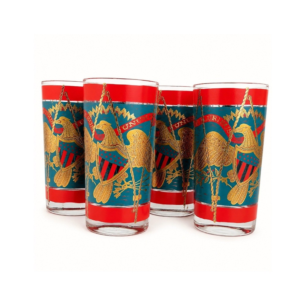 American Eagle & Regimental Drum Cera Glass Set of 4 | Americana Barware